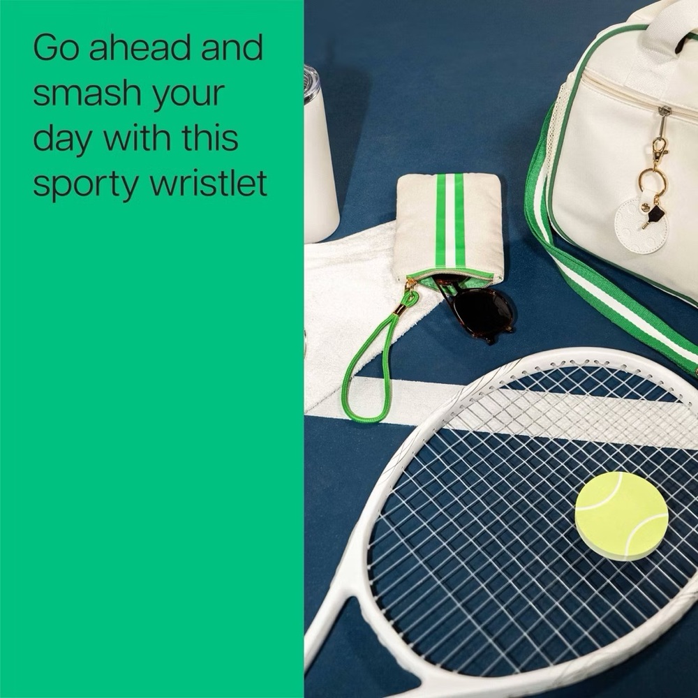Noted nwt by Post-it Sport Court Green and White Striped Canvas Pouch Wristlet - Picture 3 of 5